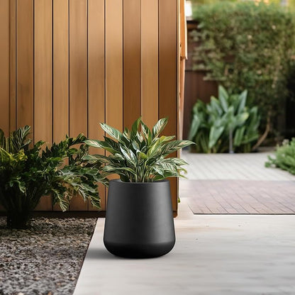 Kante Large Round Concrete Planter, 11.8" Dia Classic-Style Plant Pot with Drainage Hole, Ideal for Home, Patio, Garden, Flowers, Trees, Black Finish with Painted Interior