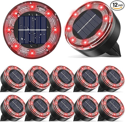 Mini Solar Ground Lights, 12 Pack Solar Lights Outdoor Waterproof, Upgraded LED Flat Landscape Lighting for Outside Pathway Garden Patio Yard Driveway,Red
