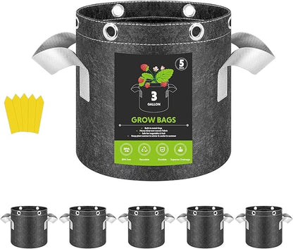 InfiniPower 3 Gallon 5 Pack Plant Grow Bags, 400G Thick Nonwoven Fabric Pots with Multi-Purpose Rings and Handles, Reusable for Low Stress Plant Training Fruits, Vegetables and Flowers