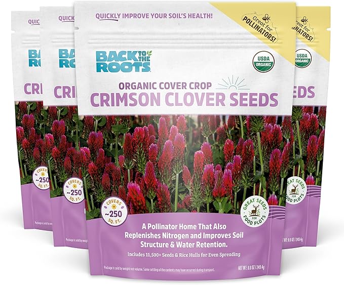 Back to The Roots 100% Organic Crimson Clover Cover Crop Seeds, Covers ~1000 sq. ft.