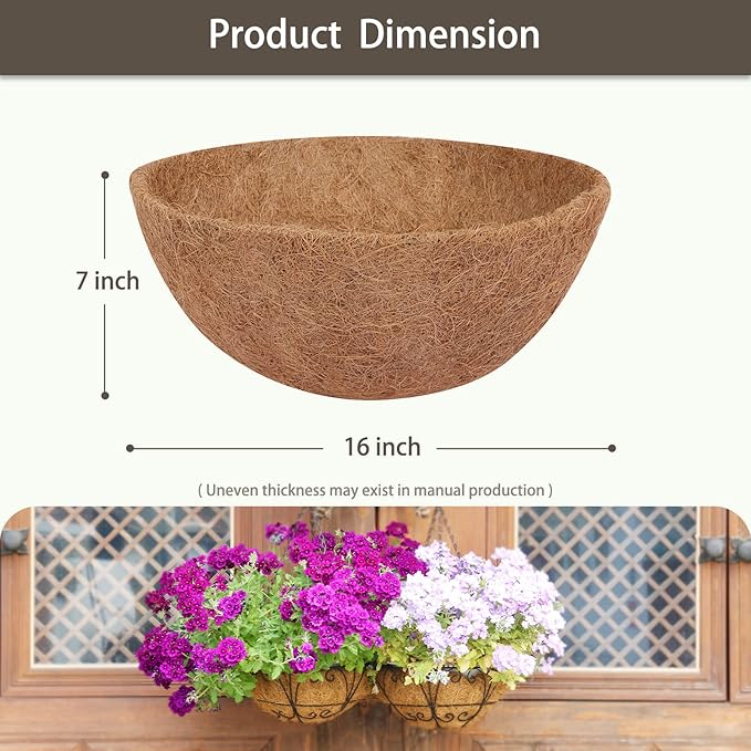 GreatBuddy 4 Pcs Coconut Hanging Basket Liners 16 Inch, Sturdy Round Coco Liners for Planters, Perfect Replacement for The Old, 100% Natural, Easy to Straighten Out