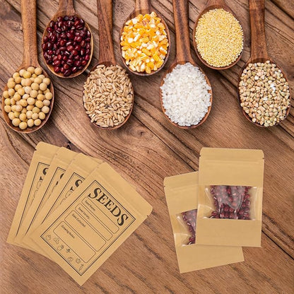 100pcs Seed Saving Envelopes with Clear Window, 4.7x3.1 Inch Reusable Seed Kraft Storage Organizer Packets Envelopes for Flower Vegetable Plants Garden Seeds Saving & Collecting