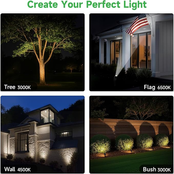 All Night Solar Spot Lights 2500mAh, Adjustable Angle Landscape Lights Waterproof, Separate Panel LED Uplight Dusk to Dawn, 5 Lighting Modes for Plant Flag Sign Bush 6 Pack