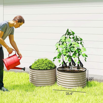 Outsunny Galvanized Raised Garden Bed Set of 2, Planters for Outdoor Plants with Safety Edging, Easy-to-Assemble Stock Tanks for Growing Flowers, Herbs and Vegetables, 3' x 3' x 2', Cream White