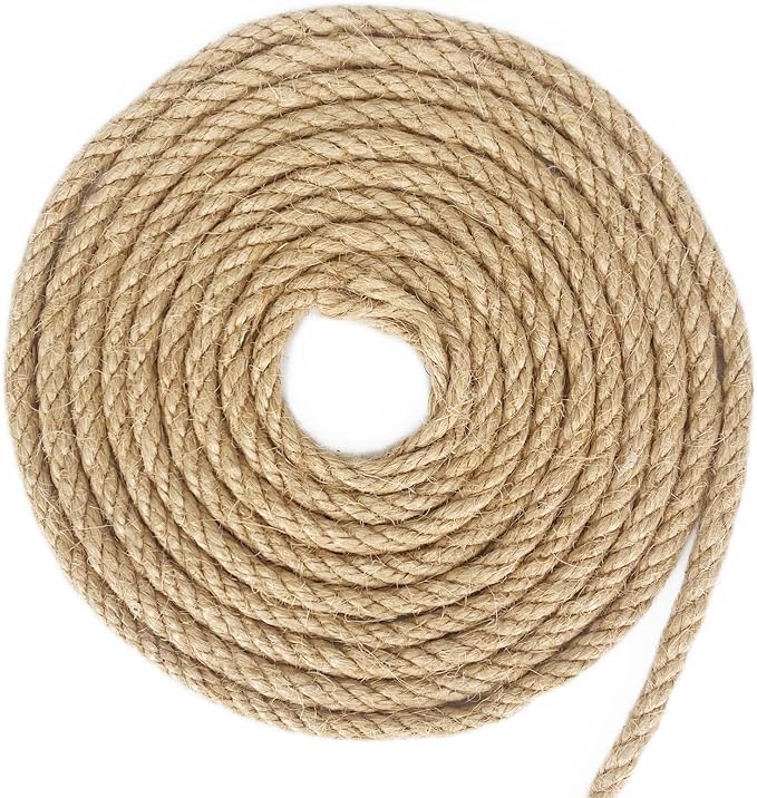Leecogo 1/4 inch(6mm) Jute Rope, 164 Feet Heavy Duty and Thick Twine Rope for Cat Scratcher Post Tree,Gardening, Crafting, Packing, Bundling and Home Decor
