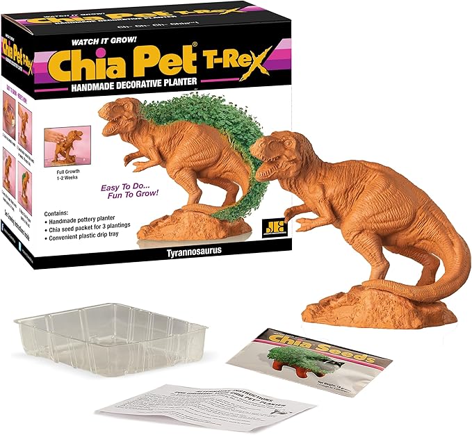 Chia Pet T-Rex - Tyrannosaurus with Seed Pack, Decorative Pottery Planter, Easy to Do and Fun to Grow, Novelty Gift, Perfect for Any Occasion