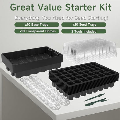 Gardzen 10-Set Garden Propagator Set, Seed Tray Kits with 400-Cell, Seed Starter Tray with Dome and Base 15" x 9" (40-Cell Per Tray)
