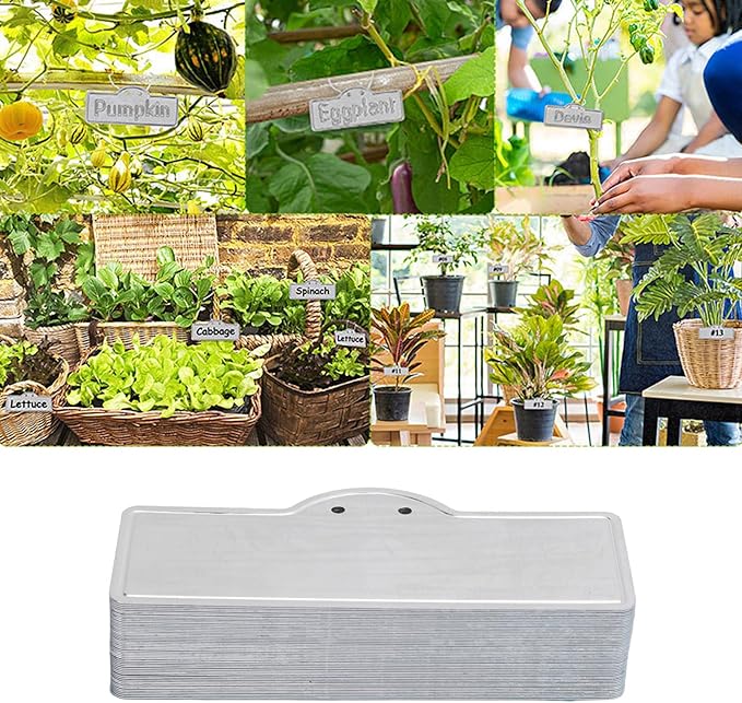 Aluminum Plant Tags 100Pcs with 100 Ties, Waterproof Garden Labels for Outdoor Identification, Greenhouse and Tree Markers for Plants Flowers Vegetables, Durable Metal Tags for Cables Equipment Pets
