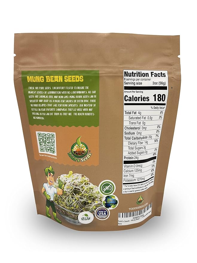 Todd’s Seeds - Mung Bean Sprouting Seed - Mung Bean Seeds - Chinese Green Bean - 1 Pound Bulk Seeds