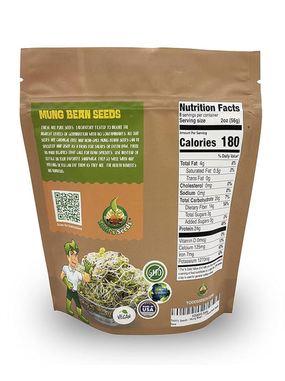 Todd’s Seeds - Mung Bean Sprouting Seed - Mung Bean Seeds - Chinese Green Bean - 1 Pound Bulk Seeds
