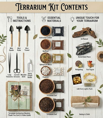DIY Terrarium Kit | Pebbles Sphagnum Moss Activated Carbon Burlap Peat Moss Tools | Terrarium Supplies (Advanced)