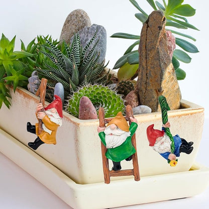Set 3 Climbing Garden Gnomes Statue Tree Faces Decor Outdoor Yard Flower Pot Landscape Dwarf Tiny Elf Fairy Garden Micro Funny Patio Hanging Resin Figurine Accessories Clearance Deals Fence Ornaments