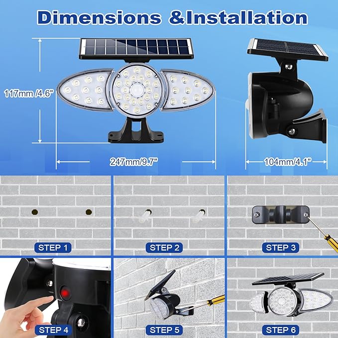 EMANER Solar Motion Lights Outdoor | Remote Control Brightest Flood Light Outside Dusk to Dawn, Waterproof Solar Security Spot Lights 5 Modes for House Wall Mount Backyard Garden, 2Pack
