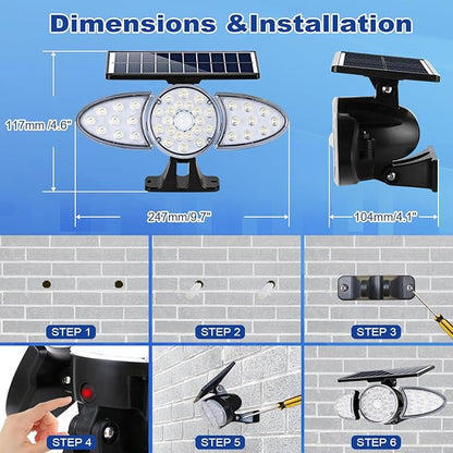 EMANER Solar Motion Lights Outdoor | Remote Control Brightest Flood Light Outside Dusk to Dawn, Waterproof Solar Security Spot Lights 5 Modes for House Wall Mount Backyard Garden, 2Pack