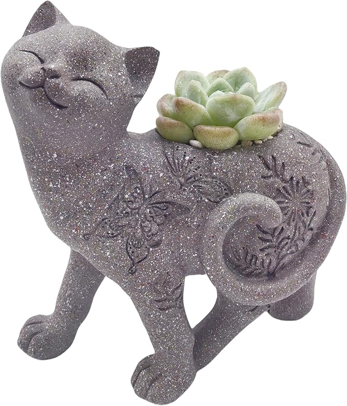 coolboy Cute Cat Succulent Pot with Drainage Hole,Resin Animal Planters Cat Statue Decor,Indoor Plant Pots Cactus Flower Pot for Home Decor and Office Desk Decoration or Outdoor Garden Decoration