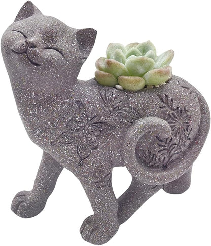 coolboy Cute Cat Succulent Pot with Drainage Hole,Resin Animal Planters Cat Statue Decor,Indoor Plant Pots Cactus Flower Pot for Home Decor and Office Desk Decoration or Outdoor Garden Decoration