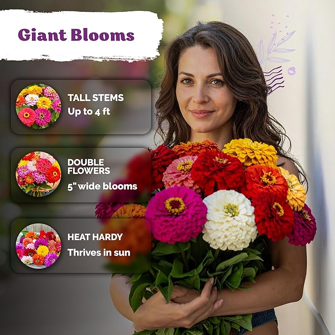 KVITER 550 California Giant Zinnia Seeds for 2026 (Zinnia Elegans) – Heirloom & Non GMO Double Blooms, Pollinator Magnet – Ideal Flower Seeds for Planting in Garden, Containers, Cutting Beds
