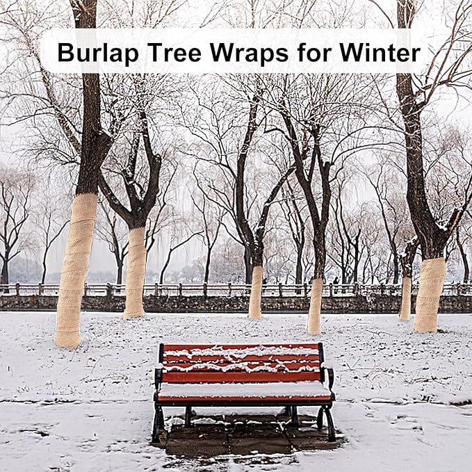 4 Rolls Natural Jute Burlap Tree Wraps, 7.8"×9.8' Winter Tree Protector Wraps Garden Trees Trunk Guard Plant Wrap Shrub Plants Bandage Wrap for Keep Plant Warm