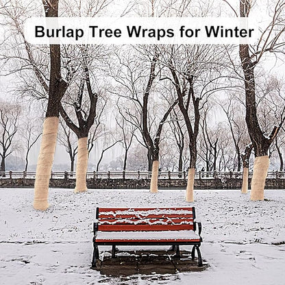 2 Rolls Burlap Tree Protector Wraps, 7.8" × 9.8' Winter Tree Trunk Guards Protector Wrap Burlap Fabric Garden Plants Tree Wrap Antifreeze Bandage bark Protector Wrap for Keeping Warm and Moisturizing