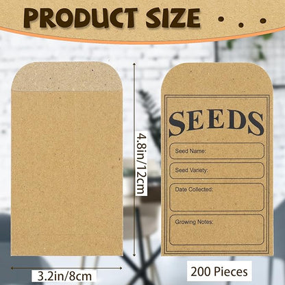 LOTMER 200 Pieces Seed Saving Envelopes, 3.2x4.8 Inch Seed Packets Envelope, Sealing Kraft Seed Packets Envelope for Fruit Vegetable