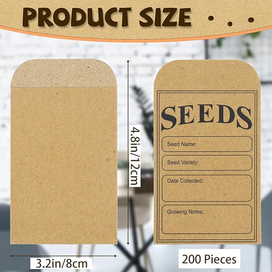 LOTMER 200 Pieces Seed Saving Envelopes, 3.2x4.8 Inch Seed Packets Envelope, Sealing Kraft Seed Packets Envelope for Fruit Vegetable