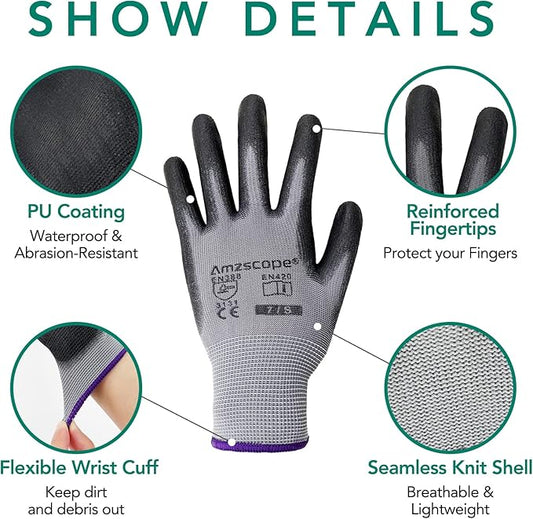 Work Gloves-PU Coated,12 Pairs,Thin Garden Gloves for Men Women,Ideal for Light Duty Work