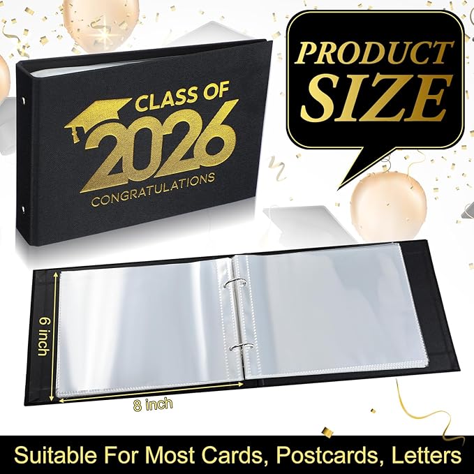 Spiareal Class of 2026 Card Organizer Set Greeting Card Holder 6 x 8 Inches 100 Pages Stamping Binder Album Display Organization Storage for Memory Greetings Photo Gift