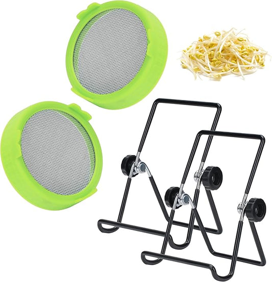 Lulonpon Sprouting Lids Growing Kit, Sprouting Lids for Wide Mouth Mason Jar, Screen Sprout Lids with Stand, Sprouting jar kit for Sprouting, Sprouting Seeds, Sprouting Kit