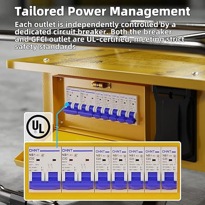 Joinfworld Power Distribution Box,50A 125V/250V NEMA SS2-50 CS6375 Inlet, 30A Circuit Breaker, Individually Controllable Sockets, Heavy - Duty Waterproof Enclosure with Cooling Fan