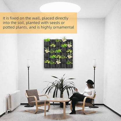 Hanging Planting Grow Bags, 25 Pockets Hanging Vertical Wall Planter Wall Mounted Grow Bag Outdoor Indoor Gardening Vertical Greening Flower Container, Planting Bags Storage Bags(1.0 m × 1.0 m, Black)