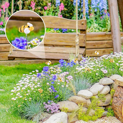 Bee Garden Stakes Decor, Garden Stakes Decorative Bee on Stick Little Cute Resin Bee Yard Stakes Picks Yard Art Decorations for Outdoor Plant Pot Lawn Patio Corridor Flower Bed