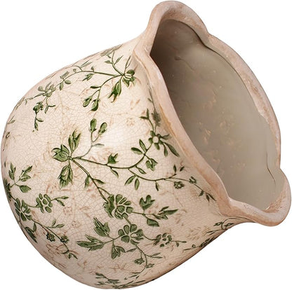 Vintage Ceramic 6.11'' Plant Pots, Decorative Vase for Indoor Garden, Room & Home Decor, Sage Beige