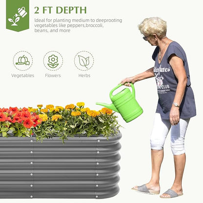 DDK Galvanized Raised Garden Bed, Outdoor Planter Bed, 4x2x1.5ft Metal Planter Box for Gardening and Planting,GD