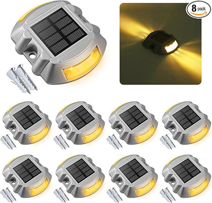 VOLISUN Solar Deck Lights Driveway Dock Lights, 8-Pack Led IP68 Waterproof Outdoor Warning Step Lights for Driveway Sidewalk Garden Pathway Yard(Warm White, Auto On/Off