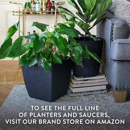 The HC Companies Santa Fe Square Self-Watering Pot - Lightweight Plastic Planter for Herbs & More - Durable Plant Pots for Indoor Plants & Outdoor Plants (12" Pebble Gray, Pack 2)