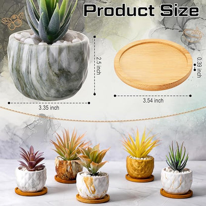 Marbling Ceramic Flower Pot 3.35 Inch Succulent Small Plant Cactus Herbs Planter Ceramic Pot with Drainage Hole Matte Round Container(12 Pcs,Simple Style)