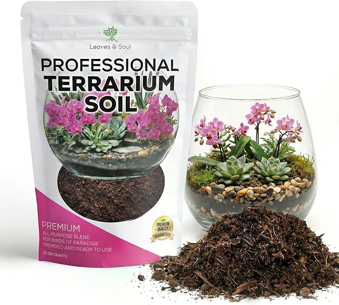Professional Terrarium Soil | Premium Bedding for Live Succulents, Cacti and Aloe Plants | Large 2.2 Quarts | Ready to Use | Pine Bark, Peat, Course Sand | Made in USA