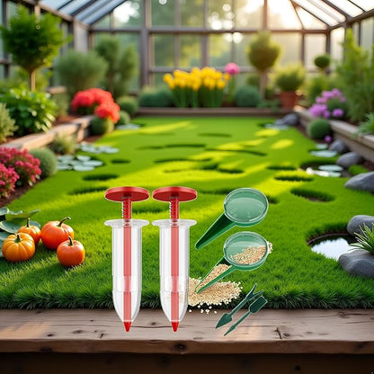 A Set of 2024 New Red Mini Seed Spreader,Mini Sowing Seed Dispenser for lawns,Handheld Seed Planter Tool,Manual Seedlings Dibber and Widger Set,Small Seed Sower for Tiny Seeds Gardening and Lawn Care