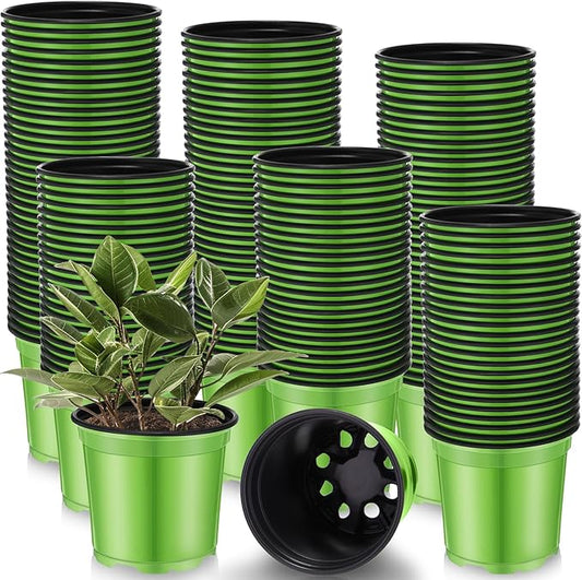 Havawish 150 Pcs 4 Inch Plastic Nursery Pots Seedling Starting Pots with Drainage Holes Thicken Flower Planters Seed Starting Indoor Outdoor for Seedling Cutting Transplanting(Green)