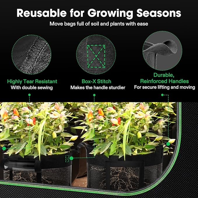 VIVOSUN 5-Pack 7 Gallon Visible Potato Grow Bags, Thick Fabric Potato Pots with 360° Visibility & Harvest Window, Potato Growing Containers Potato Planter Potato Planter for Growing Potatoes, Black