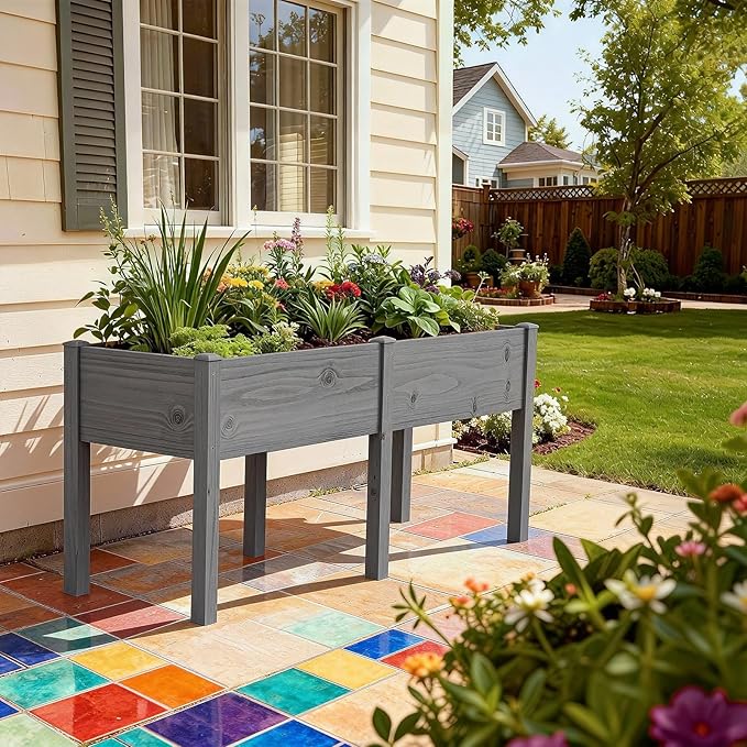 DoCred Raised Garden Bed, 70.9" x 22.8" x 31.5" Large Elevated Wooden Horticulture Planter Box with Wood Legs Standing Growing Bed Planter for Gardening, Balcony, Backyard, Patio