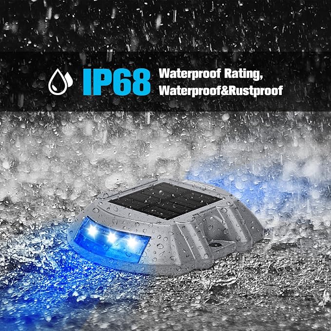 VOLISUN Solar Deck Lights Driveway Dock Lights, 8-Pack Led IP68 Waterproof Outdoor Warning Step Lights for Driveway Sidewalk Garden Pathway Yard (Blue, Auto On/Off