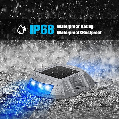 VOLISUN Solar Deck Lights Driveway Dock Lights, 4-Pack Led IP68 Waterproof Outdoor Warning Step Light for Driveway Sidewalk Garden Pathway Yard(Blue)