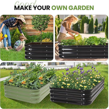 G GOOD GAIN 4-in-1 Adjustable Raised Garden Bed Kit | Galvanized Planter Boxes for Vegetables, Flowers | 12" Tall, Multiple Sizes (5x3x1ft, 4x4x1ft, 6x2x1ft, 7x1x1ft) | Outdoor Metal Raised Bed, Grey