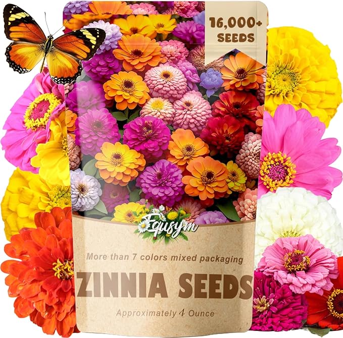16000+ Zinnia Flower Seeds for 2026-7+ Color Mix, High Germination Rate, Perfect for Gardens, Mix Zinnia Wildflower Seeds, Mixed Colors and Large Blooms, Easy to Grow, Large 4 Ounce Packet