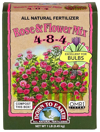Down To Earth All Natural Fertilizers Organic Rose & Flower Mix - Plant Food for Roses, Bulbs, Flowers and Ornamentals 4-8-4, 1 lb