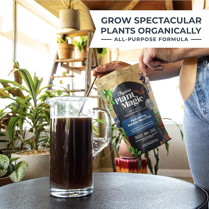 Organic Plant Magic - Fast Acting Soluble Plant Food All-Purpose Fertilizer Concentrate + Compressed Organic Potting Soil for Garden, Plants & Vegetables