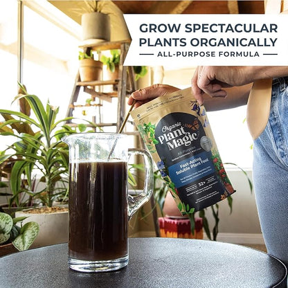 Organic Plant Magic - Fast Acting Soluble Plant Food All-Purpose Fertilizer Concentrate + Compressed Organic Potting Soil for Garden, Plants & Vegetables