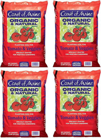 Coast of Maine Organic & Natural Planting Soil for Vegetables & Tomatoes - Premium Planting Soil w/ Composted Manure, Sphagnum Peat Moss for Multi Use Ground & Containers - Enhanced Drainage (20 Qt)