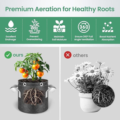InfiniPower 10 Gallon 5 Pack Plant Grow Bags, 400G Thick Nonwoven Fabric Pots with Multi-Purpose Rings and Handles, Reusable for Low Stress Plant Training Fruits, Vegetables and Flowers